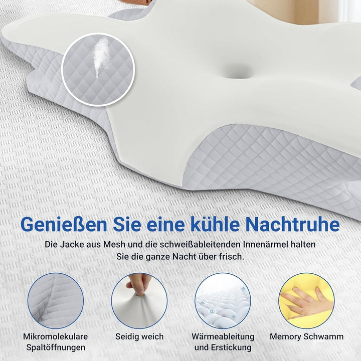 NVKHG Memory Foam Pillow Ergonomic Neck Pillow Head Pillow, Memory Foam Pillow Head Pillow For Side, Back & Stomach Sleeper To Improve Sleep Quality, 60X41X13/11Cm Perne ortopedice cervicale Naty Shop