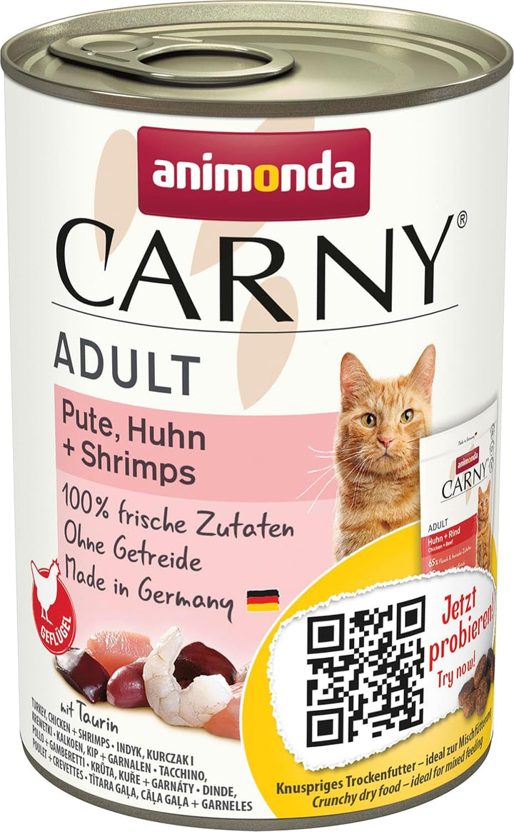 Animonda Carny Adult Hearty Variation (12 X 400 G), hrană umedă pentru pisici adulte, hrană umedă cu 100% ingrediente din carne proaspătă, hrană pentru pisici fără cereale și zahăr