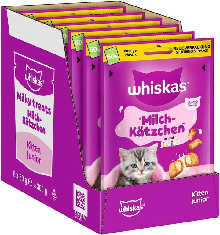 WHISKAS Anti-Hairball Cat Snacks 6 X 50G - Snacks-uri delicioase împotriva bilelor de păr pentru o blană sănătoasă