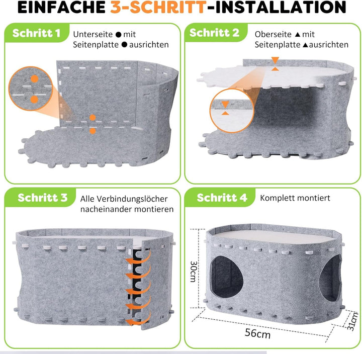 Peșteră pentru pisici din fetru, pat pentru pisici, casă pentru pisici cu 2 straturi pentru pisici Four Seasons, casă durabilă pentru pisici de interior pentru pisici mari, rezistentă la iarnă, 58A x 33L x 30Îcm, gri