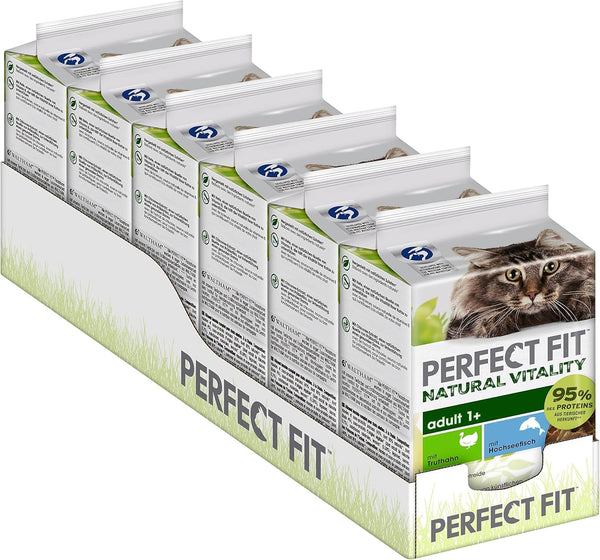 Hrană umedă pentru pisici PERFECT FIT Adult 1+ Premium - 36X50G săculeți - cu pește oceanic și curcan - hrană umedă pentru pisici - fără cereale