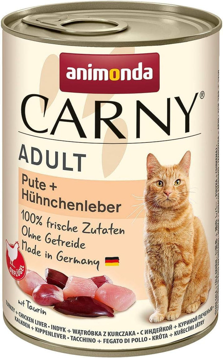Animonda Carny Adult Hearty Variation (12 X 400 G), hrană umedă pentru pisici adulte, hrană umedă cu 100% ingrediente din carne proaspătă, hrană pentru pisici fără cereale și zahăr