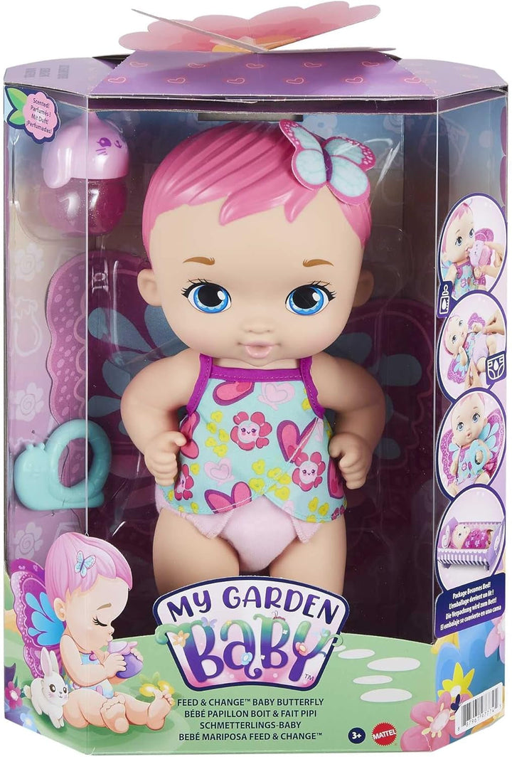 My Garden Baby GYP10 - Păpușă fluture pentru hrănit și îmbrăcat (30 cm), cu scutec reutilizabil, haine și aripi detașabile, jucărie pentru copii de la vârsta de 2 ani Papusi Naty Shop