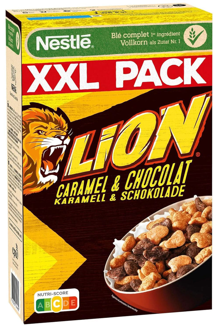 Cereale NESTLE LION, Cereale de ciocolată cu caramel și 41% făină integrală, set 3 x 1 Kg Cereale Naty Shop