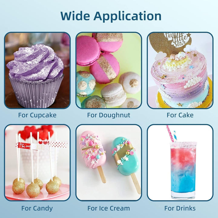 Sclipici comestibil - 4 culori praf de sclipici comestibil, pudră de sclipici pentru alimente, prăjituri, băuturi - pudră de colorant alimentar metalic, pudră de praf pentru decorarea prăjiturilor, dulciurilor, fursecurilor