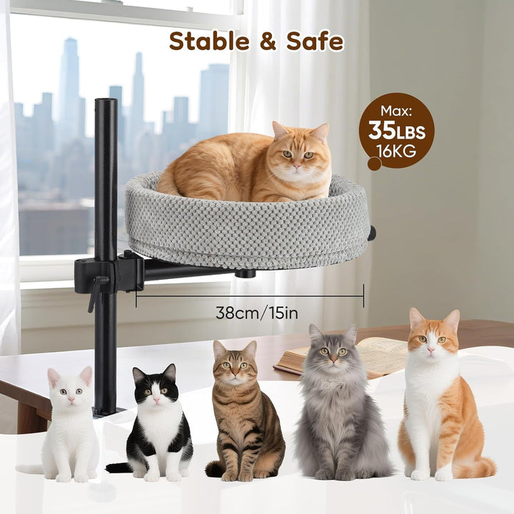 Pat pentru pisici Gjcrafts reglabil pe înălțime pentru birou – Rotativ la 360°, anti-ciupire și economisitor de spațiu, pat de companie pentru pisici cu model de ananas (XL, gri închis)