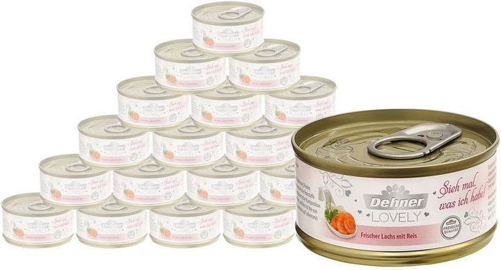 Dehner Premium Lovely Cat Food, hrană umedă fără gluten, pentru pisici adulte, ton / orez, 24 X 70 G Tin (1.68 Kg)