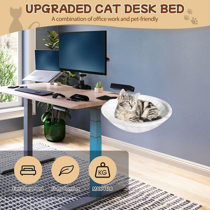Pat de birou pentru pisici, pat de birou extra mare și care economisește spațiu cu o capacitate de încărcare de 23 kg, hamac moale din blană artificială pentru birou și jucători, detașabil și lavabil (alb)