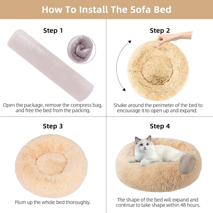 Paturi pentru pisici de interior, pat de 50 cm pentru câini mici și mari, pat rotund lavabil pentru căței și pisoi, cu fund antiderapant