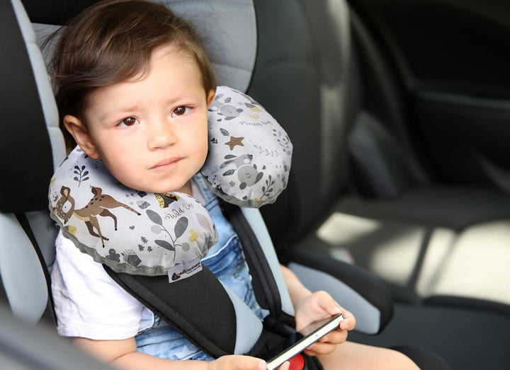 Medi Partners Perna de gât pentru copii Suport pentru gât 100% bumbac / minky pernă de gât pentru copii pentru mașină cărucior călătorie călătorie somn pernă de gât snooze roll (REH cu gri Minky) Perne ortopedice cervicale Naty Shop