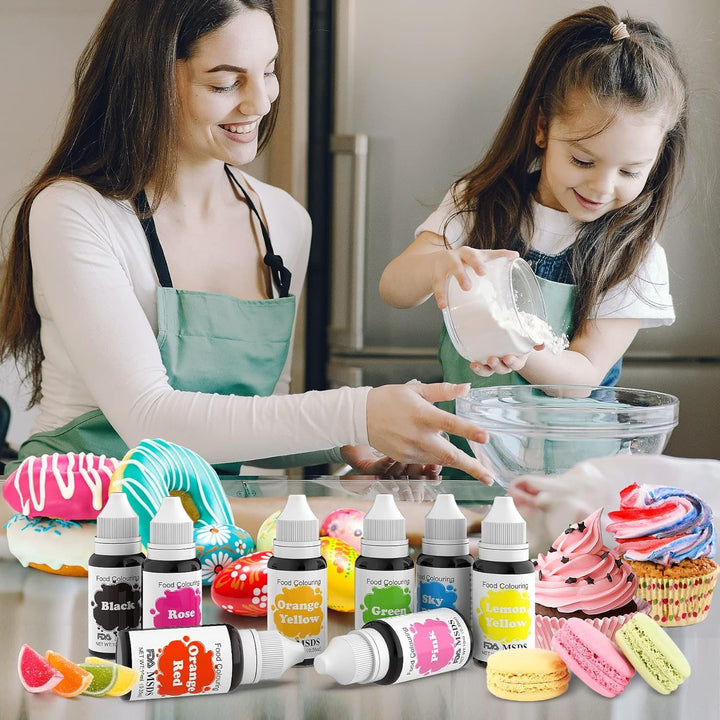 Colorant alimentar 9 x 10 ml, coloranți alimentari lichizi - set de coloranți alimentari pentru decorarea torturilor, macaroane, gogoși, fudge, glazură, săpunuri DIY, înghețată, colorant pentru săpun, colorant pentru pistol de pulverizare