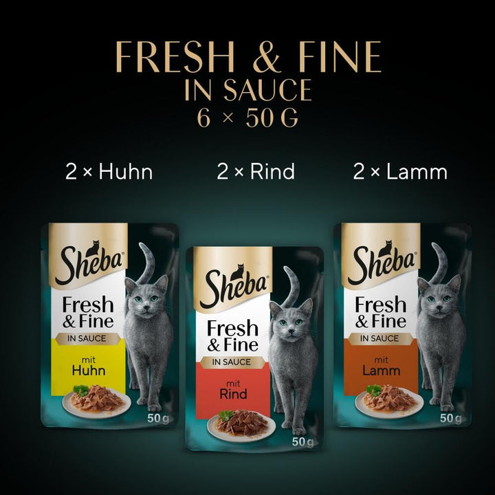 Sheba Portion Bag Wet Cat Food Multipack Fresh & Fine in Sauce with Beef and Chicken, 6X6X50G - Hrană premium pentru pisici în sos, ideală pentru pisica dumneavoastră