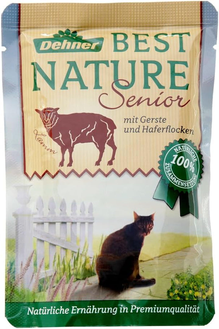 Dehner Best Nature Cat Food Senior, hrană umedă, pentru pisici mai în vârstă, miel, pungă 16 X 85 G (1,36 Kg)