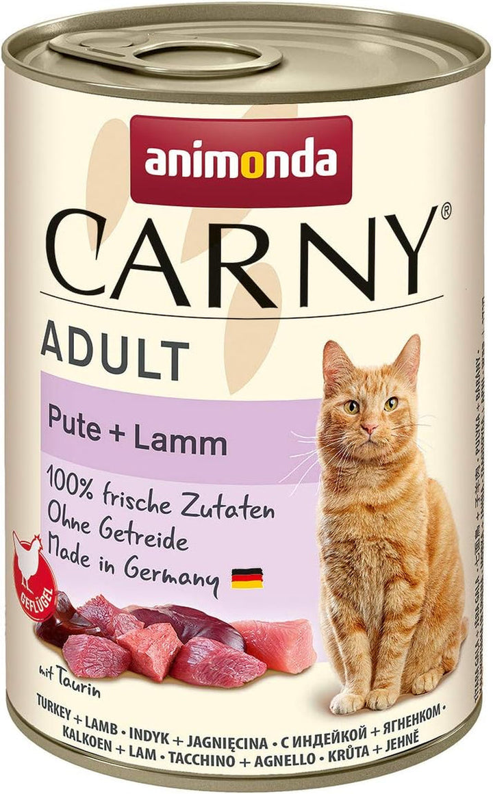 Animonda Carny Adult Hearty Variation (12 X 400 G), hrană umedă pentru pisici adulte, hrană umedă cu 100% ingrediente din carne proaspătă, hrană pentru pisici fără cereale și zahăr