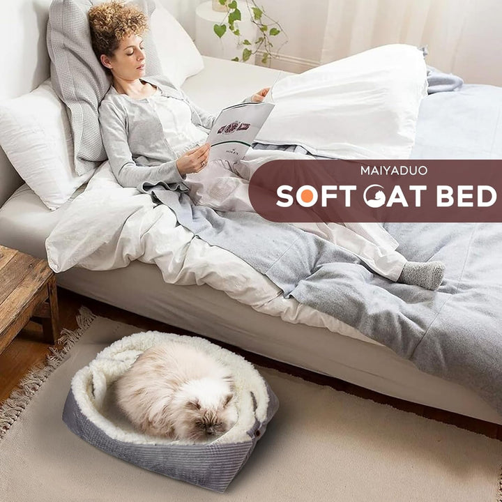 MAIYADUO Pat moale pentru pisici, lavabil, 42 x 38 cm, pat de pluș pentru câini și pisici mici - pernă 2 în 1 pentru pisici, pătură pentru pisici, canapea, cuib pentru pisici