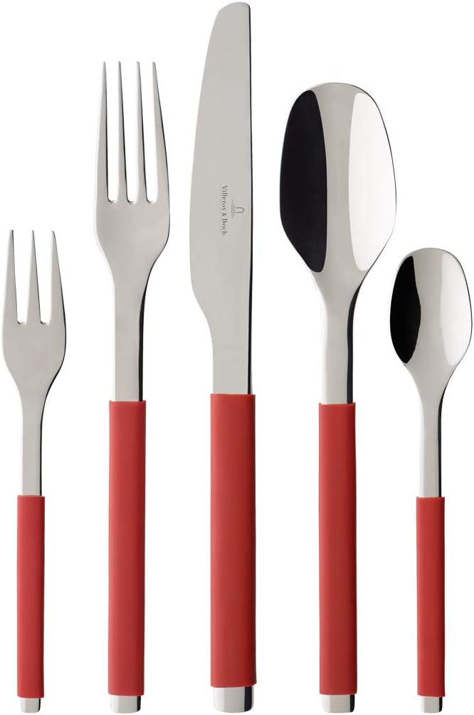 Villeroy And Boch - S+ Taupe, set de tacâmuri din oțel inoxidabil de înaltă calitate cu mâner din silicon Naty Shop Rosu 5 tacamuri