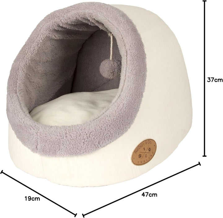 Pat de lux pentru pisici, gri, cu imitație de piele de oaie, jucărie agățată integrată și pernă detașabilă și lavabilă pentru pisici