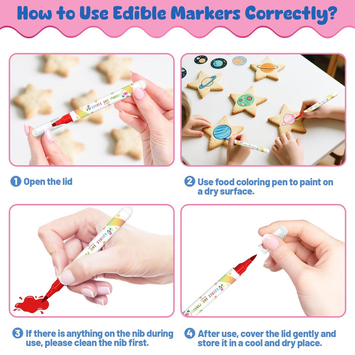 Pixuri colorante alimentare, 8 bucăți de pixuri alimentare cu vârfuri moi pentru linii groase și subțiri, pixuri alimentare pentru copt, pixuri comestibile pentru prăjituri, fursecuri, fondant, alimente