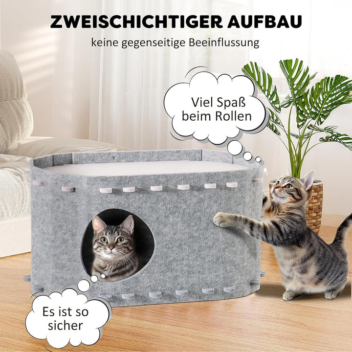 Peșteră pentru pisici din fetru, pat pentru pisici, casă pentru pisici cu 2 straturi pentru pisici Four Seasons, casă durabilă pentru pisici de interior pentru pisici mari, rezistentă la iarnă, 58A x 33L x 30Îcm, gri