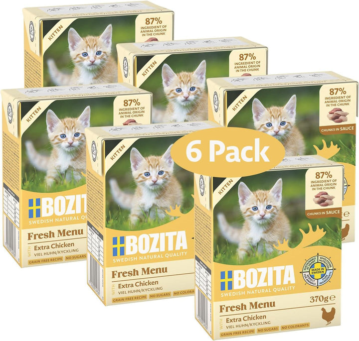 Bozita Tetra Morsels în sos cu carne de vită - 6X370G Hrană premium pentru pisici fără cereale și zahăr, fără OMG - 7,5% proteine și 5% grăsimi - extra nutritivă și gustoasă