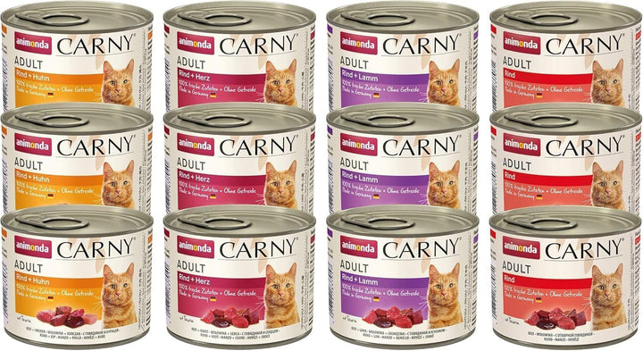 Animonda Carny Adult Hearty Variation (12 X 400 G), hrană umedă pentru pisici adulte, hrană umedă cu 100% ingrediente din carne proaspătă, hrană pentru pisici fără cereale și zahăr