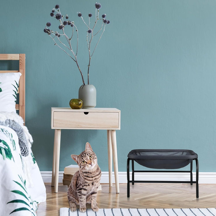 Hamac Relaxdays pentru pisici, scaun suspendat, supraînălțat, ÎxlxA: 27x45x45 cm, pat pentru pisici cu suport, gri/negru