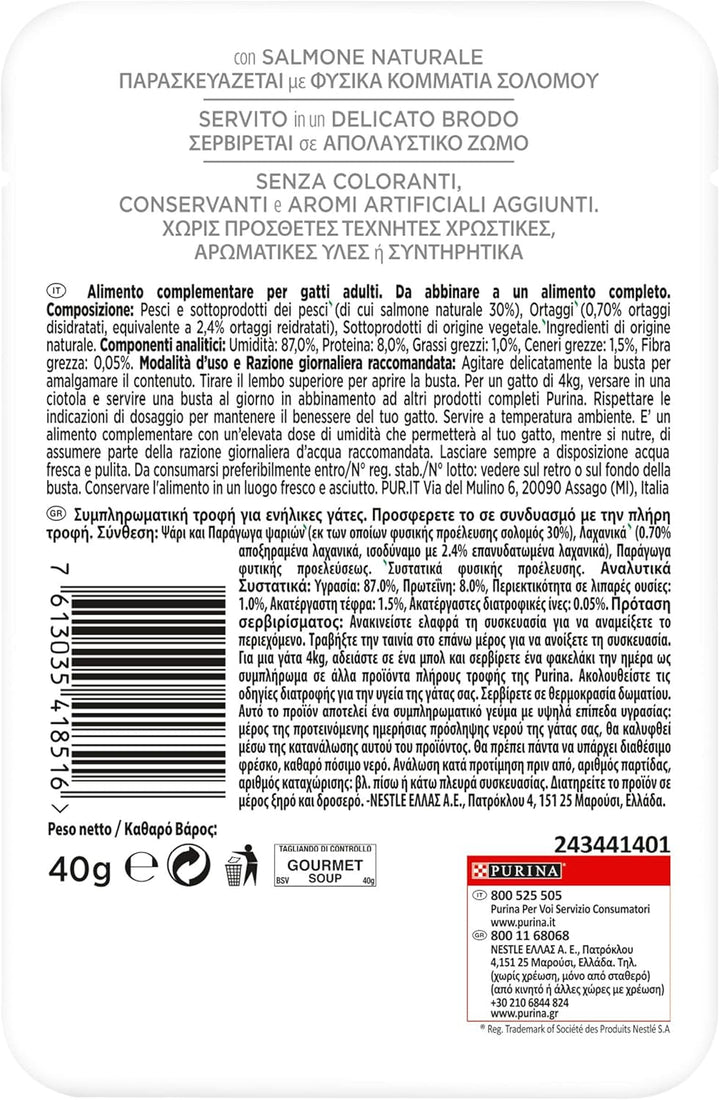 Crystal Delicate Soup Stock For The Cat, cu somon natural, garnisită cu legume, 40 G, 32 bucăți