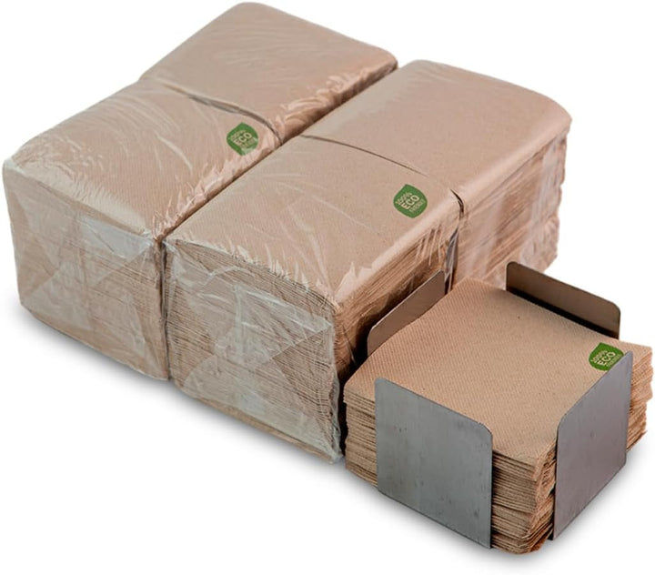 Pachet de 300 de șervețele de hârtie pentru cocktail, 100% reciclabile și biodegradabile, suport pentru șervețele de masă din oțel inoxidabil, șervețele ecologice, 10 X 10 cm, pliate.