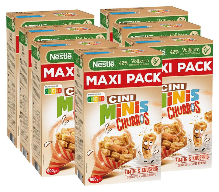 CINI MINIS Churros cereale pentru micul dejun cu 42% făină integrală, 360 grame Naty Shop Set 7 x 600 grame