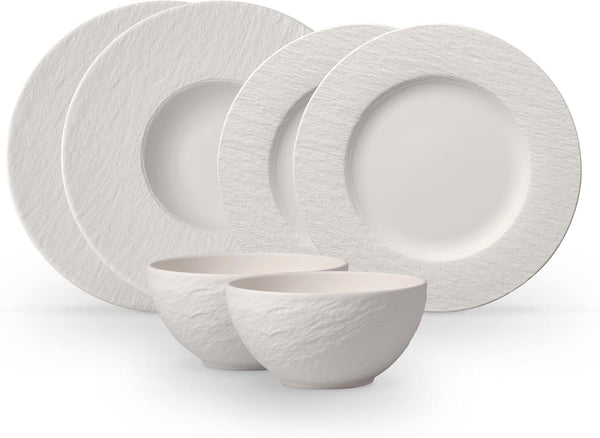 Villeroy & Boch – Manufacture Rock Blanc Geschirrset 6 Teilig Weiß, Spülmaschinenfest, Mikrowellensicher, Geschirr Modern, Starter Set, Speiseteller, Pastateller, Müslischalen, Premium Porzellan Seturi vesela masa Naty Shop Weiß Starter-Set | 6-Tlg.