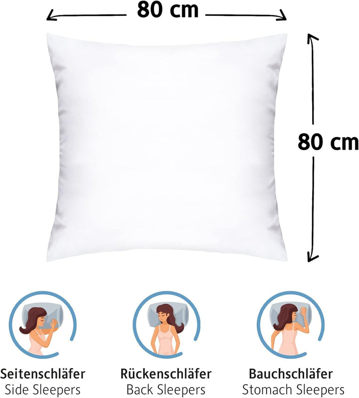 Pernă 80X80 Cm set de 2, pernă certificată Oeko-Tex cu umplutură de pernă 1000G, potrivită pentru alergici, lavabilă Perne standard Naty Shop