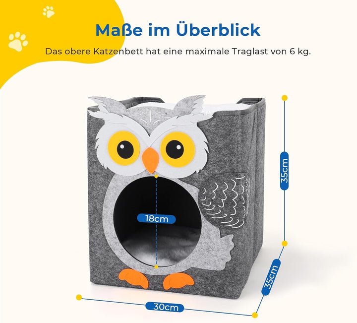 Dripex Peșteră pentru Pisici, Căsuță din Fetru cu 2 Niveluri, Inclusiv Pernă, Peșteră Pufoasă pentru Pisici, unde pot Dormi, Se Ascunde și Se Joacă, 30 x 35 x 35 cm (Bufniță)