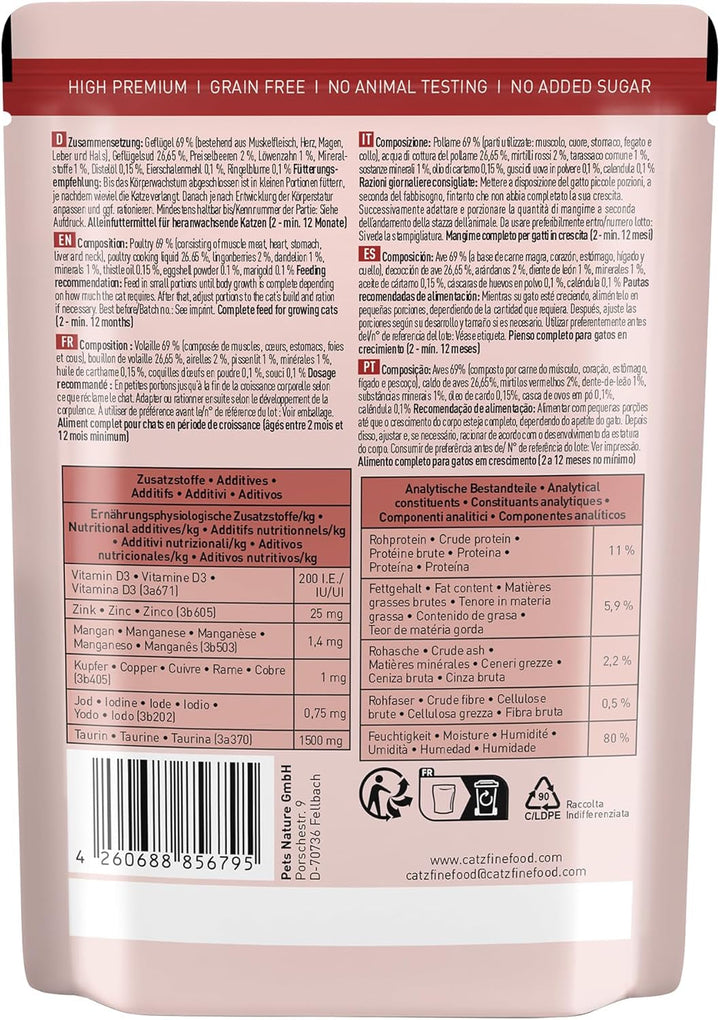 Catz Finefood Kitten N° 3 Poultry Cat Food Wet - Delicatessen Hrană umedă pentru pisici tinere (6 pungi X 300G)