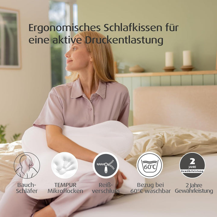 Pernă de dormit TEMPUR Ombracio, pernă ergonomică în formă de fluture pentru susținerea stomacului, fermitate medie, 60 X 50 X 10 cm, alb Perne standard Naty Shop