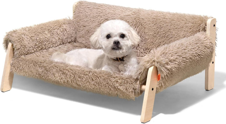 MEWOOFUN Canapea pat pentru pisici, din lemn, 56 x 45 cm, canapea robustă pentru pisici de dimensiuni mari - Scaun modern pentru pisici cu husă detașabilă, capacitate de încărcare 10 kg (alb, 56 x 45 cm)