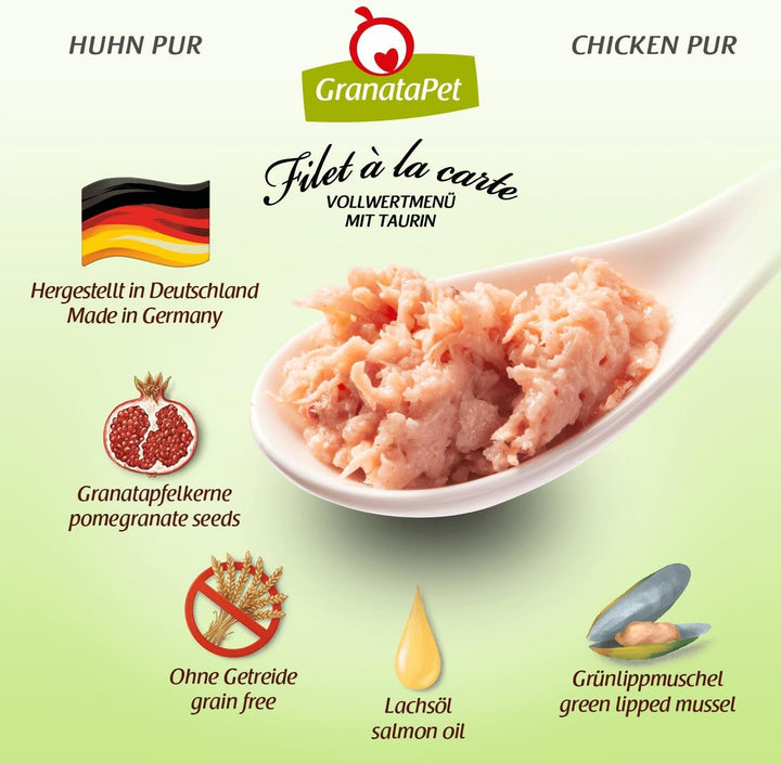 Granatapet Filet À La Carte Pui PUR, hrană umedă pentru pisici, bucăți de file fără cereale, hrană pentru pisici fără zahăr adăugat, conținut ridicat de carne, 6 X 85 G