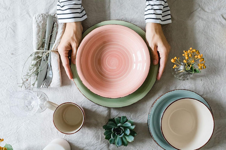 MÄSER 931602 Bel Tempo II Teller-Set Für 6 Personen Im Modernen Vintage Look, 12-Teiliges Tafelservice, Handbemalt, Dunkelblau, Steingut, Blau Seturi vesela masa Naty Shop