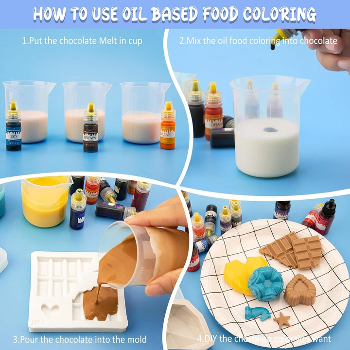 Fettlösliche Lebensmittelfarbe - 10 Farben Ölbasis Lebensmittelfarben Für Schokolade, Süssigkeit, Kuchen, Backen, Macaron - Konzentrierte Food Coloring Für Tortendeko, Buttercream, Fondant - Je 10Ml Naty Shop