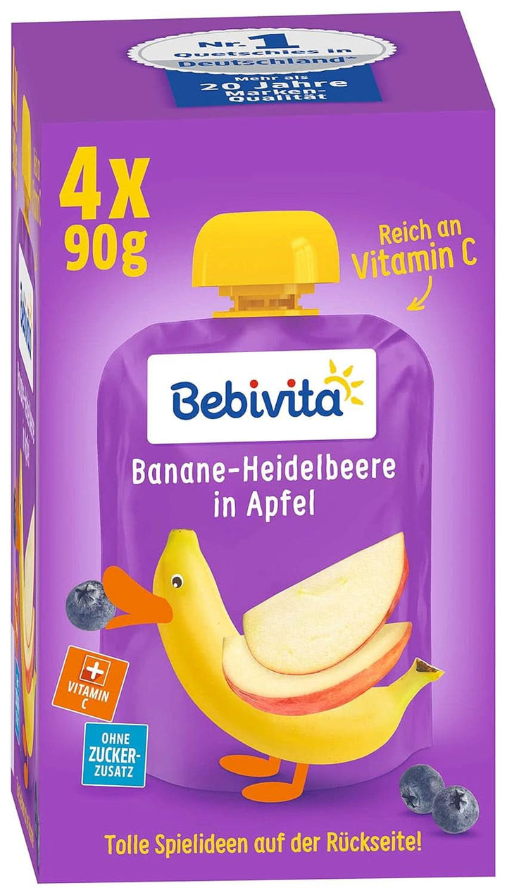 Kids fun fructe și cereale, integrale în mere-banane, pachet de 4 ( 4 X 90 grame ) Mama si Copilul Naty Shop Banană - afine în mere