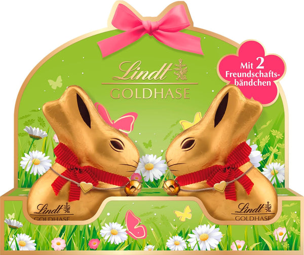 Lindt Schokolade GOLDHASE Best Friends | 100 G | GOLDHASE Vollmilch-Schokolade Für Beste Freunde | Mit 2 Freundschaftsarmbändern | Schokoladengeschenk | Osterhase Naty Shop Default Title