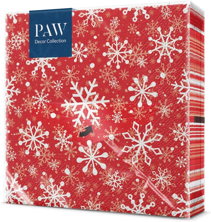 PAW - Șervețele 3 straturi (33 X 33 Cm) I 20 bucăți I Șervețele de hârtie colorate perfecte pentru masa de Crăciun I Șervețele - Crăciun, iarnă, stele, zăpadă, oameni de zăpadă I Familia Snowy