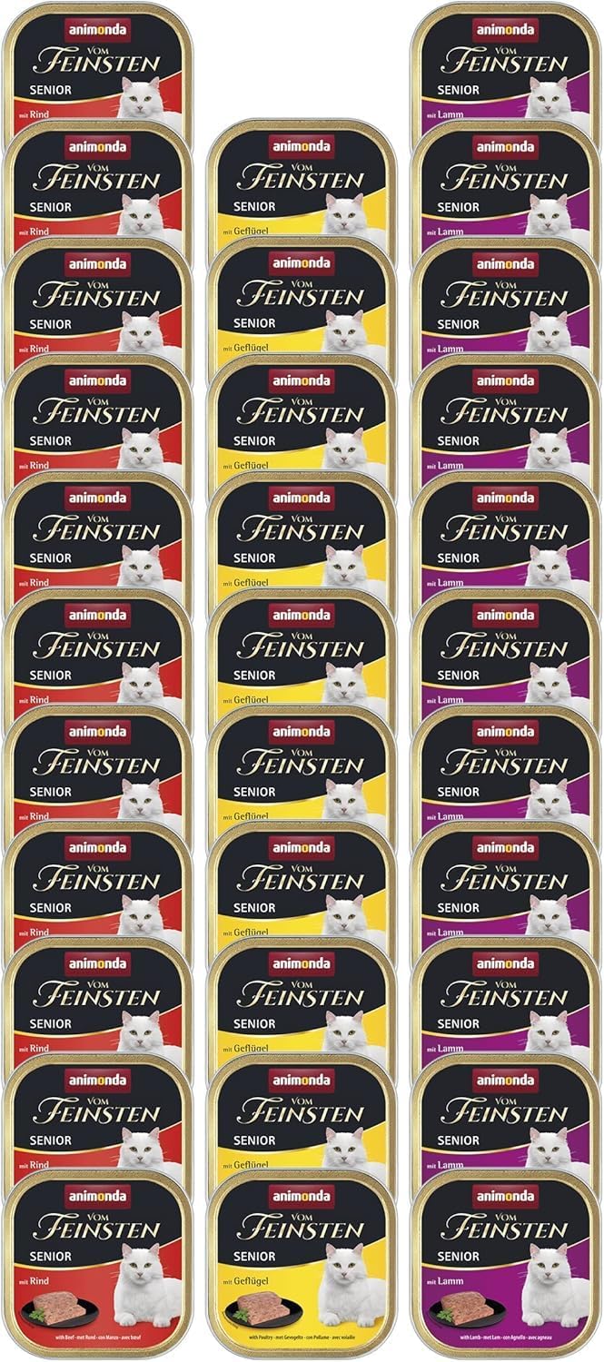 Animonda Vom Feinsten Senior Cat Food Wet Wet Food With Lamb (32 X 100G), Hrană pentru pisici de la 7 ani, Fără cereale Fără zahăr, Cu ingrediente proaspete, din carne