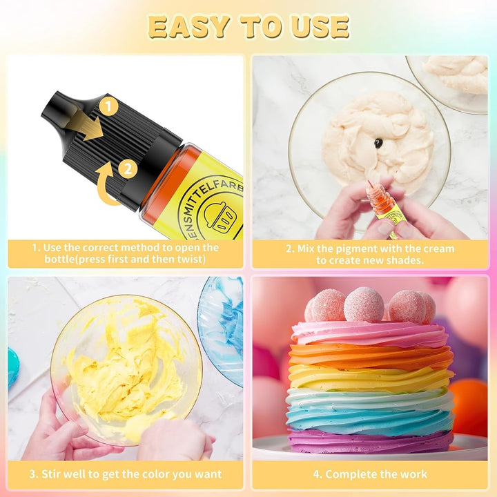 Colorant alimentar 6 culori x 12 ml, colorant alimentar lichid foarte concentrat pentru copt, set de coloranți alimentari pentru fondant, prăjituri de Crăciun, macarons, gogoși, fursecuri (curcubeu)