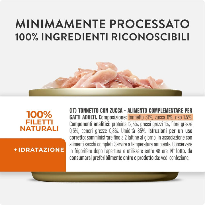 , File de ton cu dovleac în jeleu, Hrană umedă complementară pentru pisici, Rețetă originală, 100% naturală, 12 cutii la 70 G