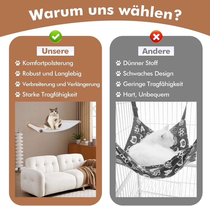 Suport de perete pentru hamac pentru pisici, set de perete de cățărat din lemn masiv cu scări pentru pisici - Pat stabil pentru pisici, mobilier pentru pisici care economisește spațiu, pentru dormit, cățărat și odihnă (Hamac pentru pisici)