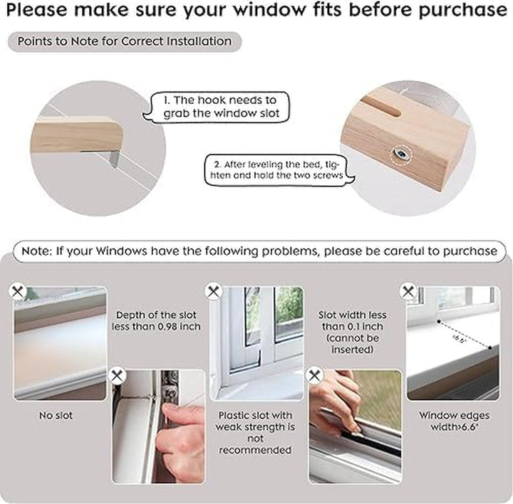 Scaun pentru fereastră pentru pisici, hamac pentru pat pentru pisici, stinghie reglabilă din lemn pentru fereastra pisicii, detașabilă, lavabilă, moale, poate susține până la 13,6 kg