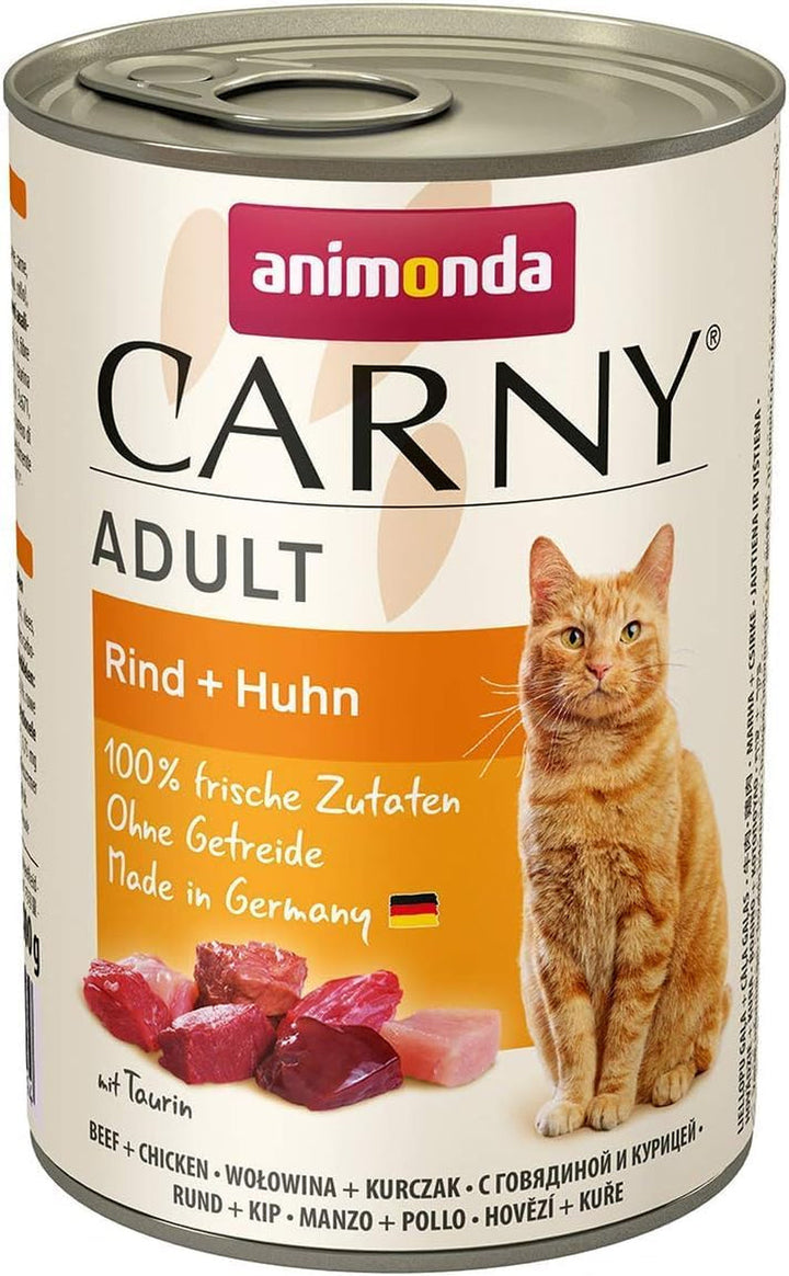Animonda Carny Adult Hearty Variation (12 X 400 G), hrană umedă pentru pisici adulte, hrană umedă cu 100% ingrediente din carne proaspătă, hrană pentru pisici fără cereale și zahăr