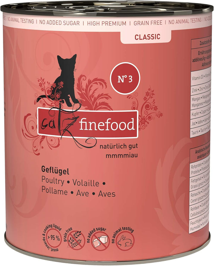 Catz Finefood N° 3 Poultry Delicatessen Hrană umedă pentru pisici, hrană umedă premium pentru pisici fără cereale și zahăr cu conținut ridicat de carne (6 X 300G Bag)
