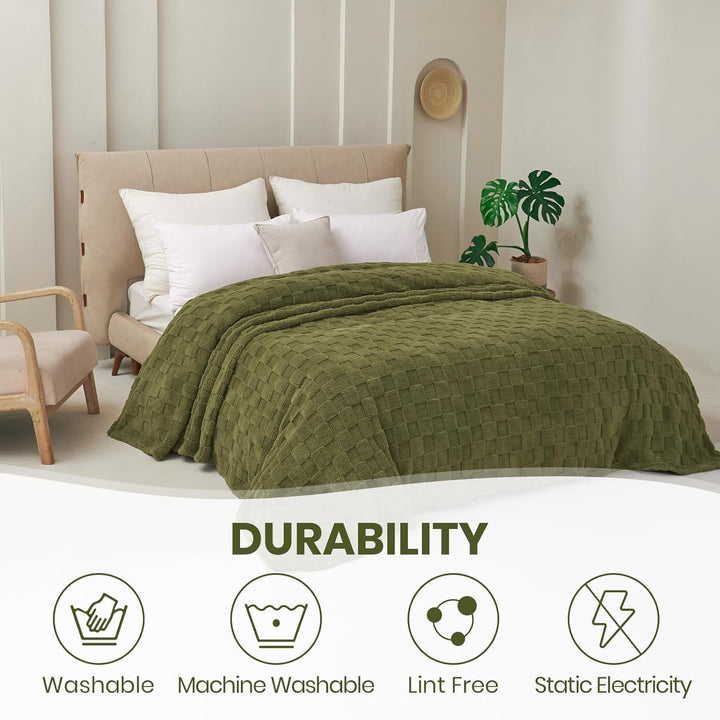 Good Nite Cosy pătură Fluffy Couch Throw pătură Fleece Bedspread Cosy Soft Checked Green pătură primăvară vară toamnă iarnă patru anotimpuri (150X200Cm Olive Green) Paturi si Cuverturi Good Nite