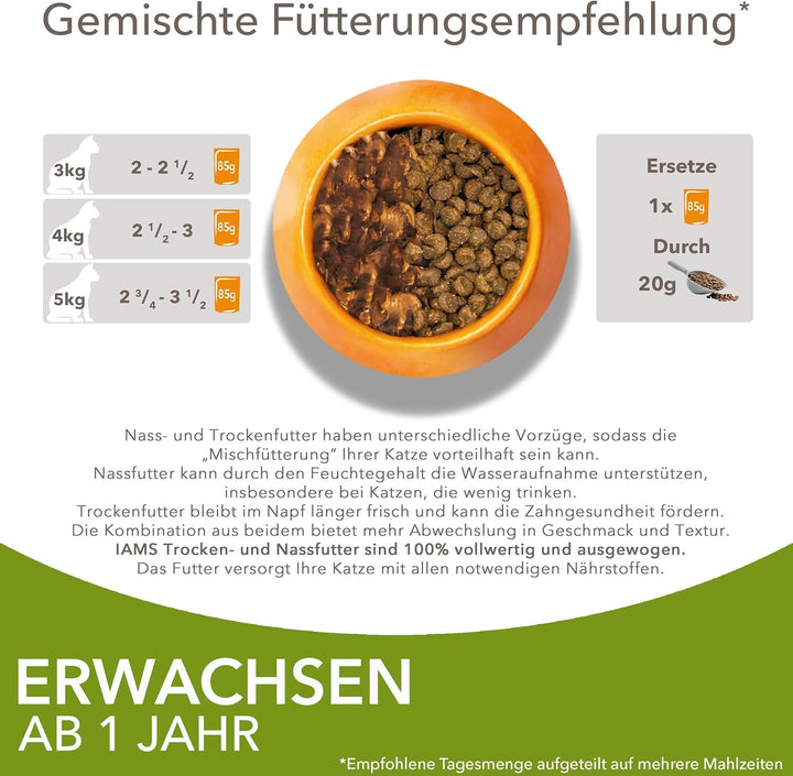 IAMS Delights Land Collection Hrană umedă pentru pisici - Multipack cu sortimente de carne (miel, vită, pui și curcan) în sos, hrană umedă pentru pisici de peste 1 an, 12 X 85G